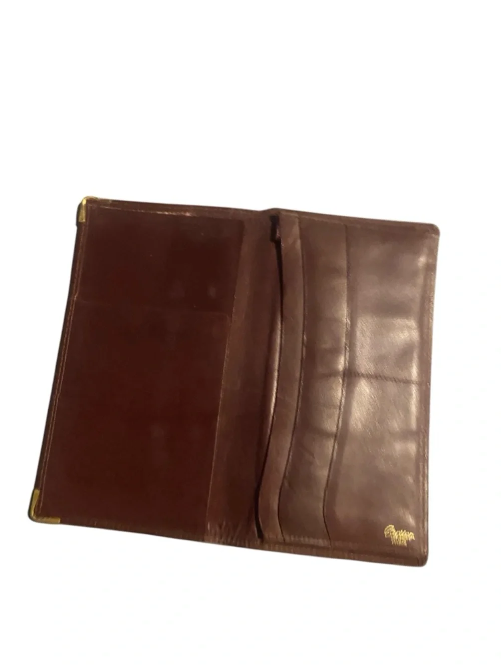 Vintage Cartier Men's Burgundy Leather Money Clip Wallet with Gold Corners